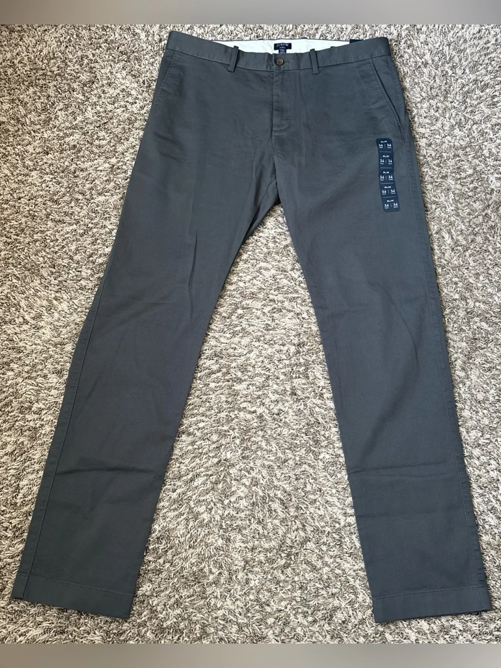 J. Crew Flex Men's Slim Fit Dark Gray Chino Pants, 34x34, NWT